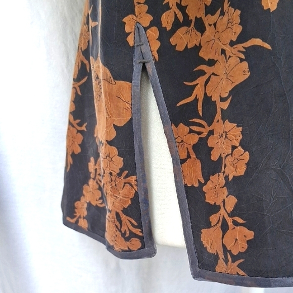 Rising Phoenix Elegant Floral Women's Jacket Blouse Size L Floral Brown Silk - Picture 5 of 10